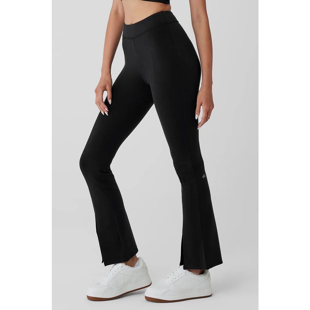 ALO Yoga High Waist Flutter Legging Black Size Small Split Front Hem Gym casual